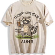 Adhd Raccoon Mental Health vintage washed oversized T-shirt in Beige