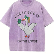 Silly Goose Lucky St Patricks Day Vintage Washed T-Shirt in Purple
