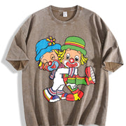 Clown Fashionable Vintage Washed T-Shirt in Brown