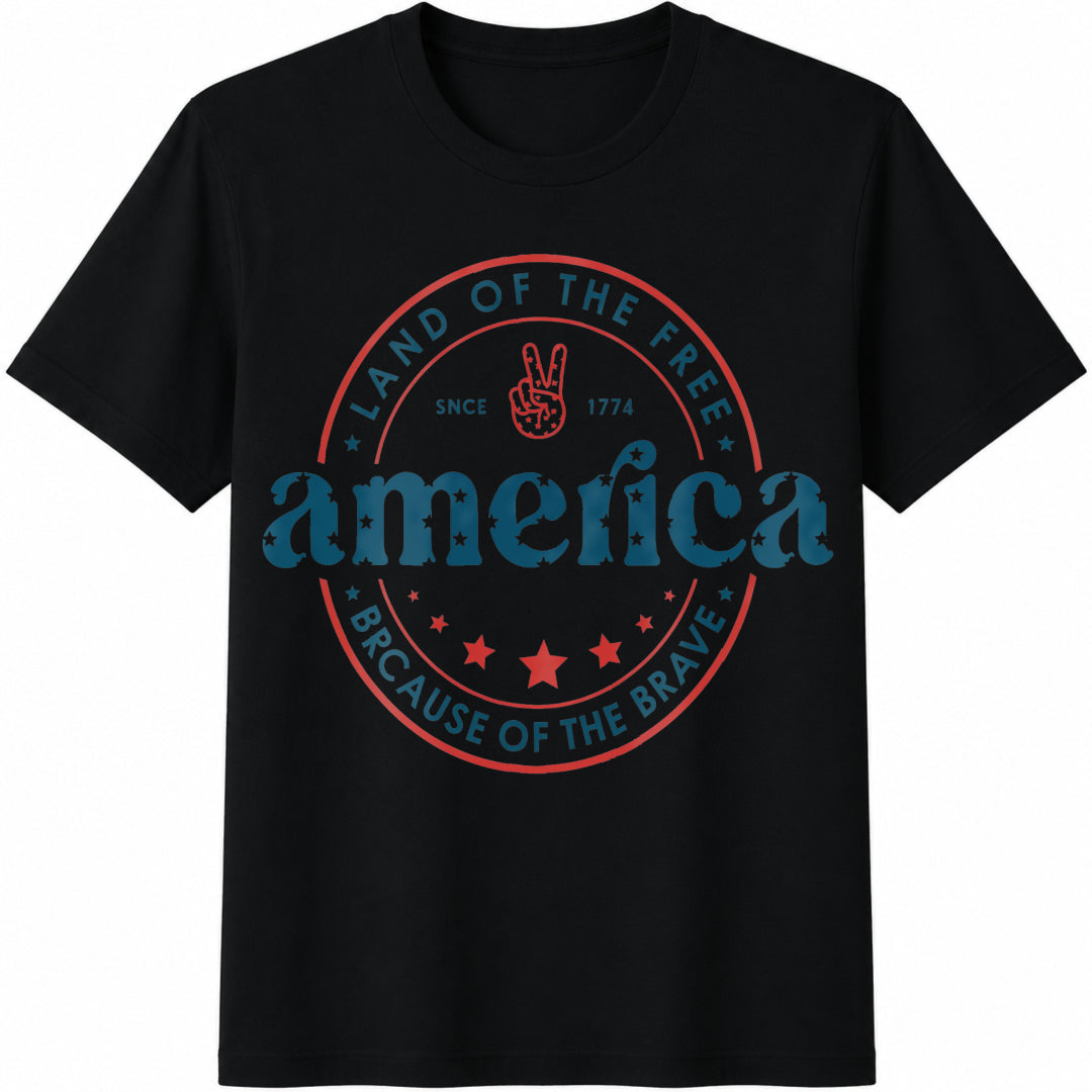 America Land of the Free Because of the Brave Cotton T-Shirt in Black