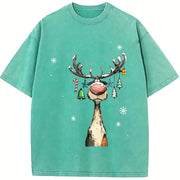 Merry Reindeer Cocktail vintage washed oversized T-shirt in Blue