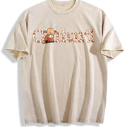 Cute Western Wind Highland Cow Farm Vintage Washed T-Shirt in Beige