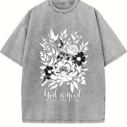 God Is Good Boho Christian Vintage Washed T-Shirt in Gray
