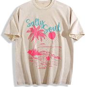 Salty Soul Palm Tree Beach vintage washed oversized T-shirt in Beige