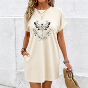 Elegant Short Length Sleeveless A-line Dress Cotton T-Shirt in White