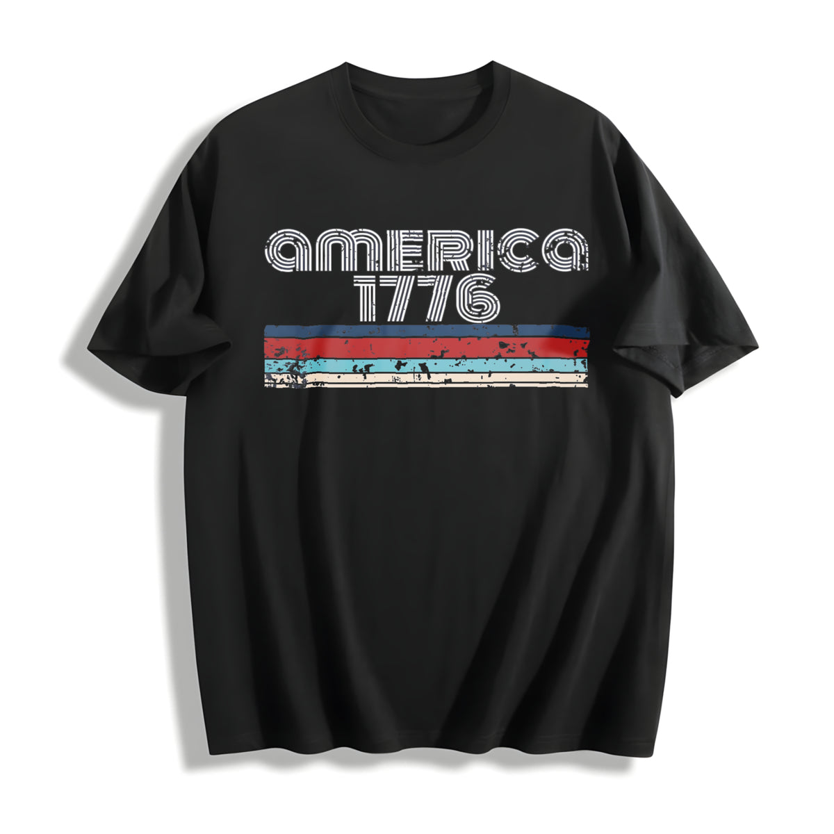 America 1776 4th of July Cotton T-Shirt in Black