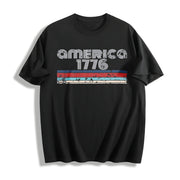 America 1776 4th of July Cotton T-Shirt in Black