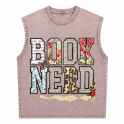 Book Nerd Retro Bookish Lover Retro for Booktok Librarian Vintage Washed Tank Top in Brown