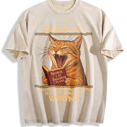 Cat Reading Retro Cat Vintage Washed T-Shirt in Beige