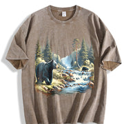 Retro Black Bears 90s Vintage Washed T-Shirt in Brown