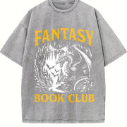 Fantasy Book Club Dragon Reader Vintage Washed T-Shirt in Gray