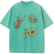 Allomyrina Dichotoma Insect Lover S~5XL and Batik vintage washed oversized T-shirt in Blue
