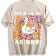 Goose Sorry I'm Late I Was Dilly Dallying Vintage Washed T-Shirt in Beige