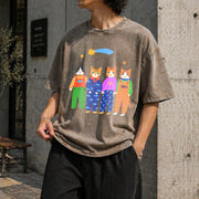 Cat Brothers Vintage Washed T-Shirt in Brown