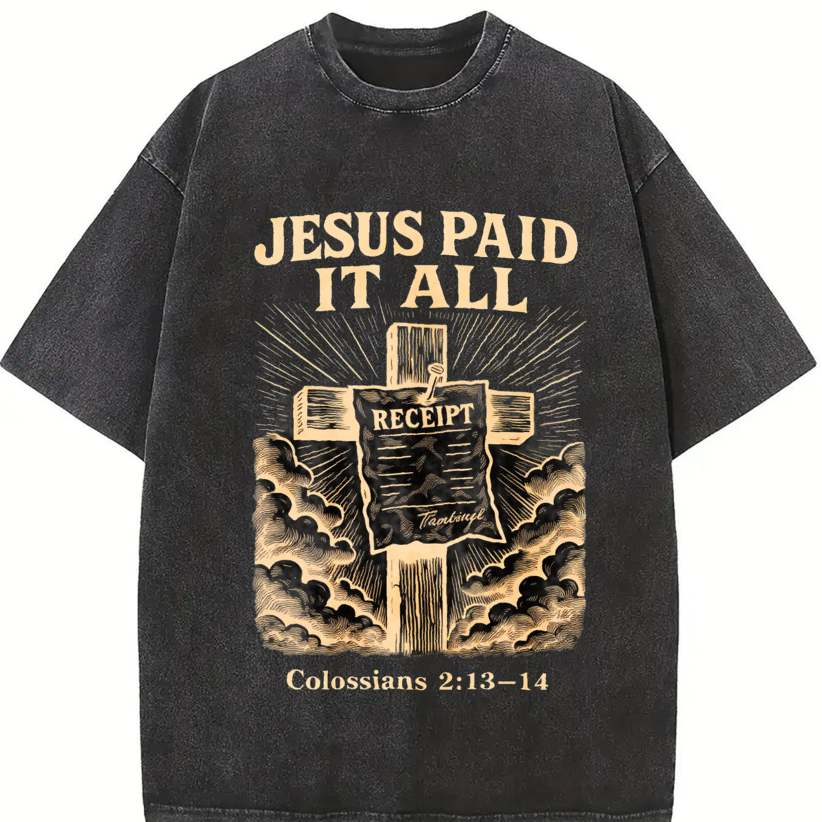 JESUS PAID IT ALL Vintage Washed T-Shirt in Black