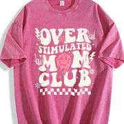 Overstimulated Mom Club Distressed Vintage Washed T-Shirt in Red