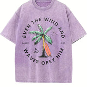 Christian Bible Verse Beachy Backprint vintage washed oversized T-shirt in Purple