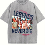 Retro 1990s Sandlot Legends Never Die Vintage Washed T-Shirt in Gray