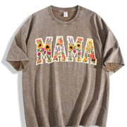 Mama Patchwork Flower Vintage Washed T-Shirt in Brown