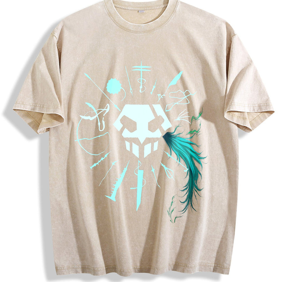 BLEACH Nelliel Tu Odelschwanck Manga Harajuku vintage washed oversized T-shirt in Beige