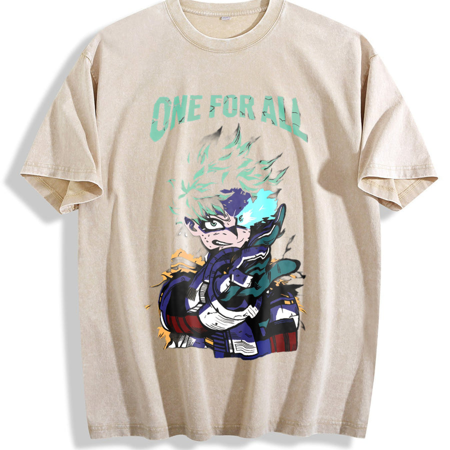 Izuku Midoriya One For All My Hero Academia Season 8 vintage washed oversized T-shirt in Beige