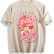 Have a Berry Nice Day Strawberry Retro Cartoon vintage washed oversized T-shirt in Beige