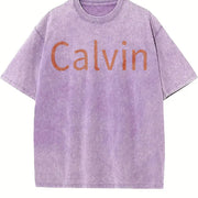 Calvin Name Typography Vintage Washed T-Shirt in Purple