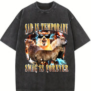 Sad Is Temporary Swag Is Forever 90s Vintage Washed T-Shirt in Black
