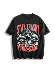 Stay Trashy Retro Cotton T-Shirt in Black