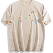 Heartbeat Cat Lover Animal Silhouette Cute Cat vintage washed oversized T-shirt in Beige