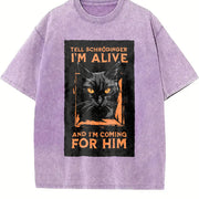 Retro Eye-catching Patterns Vintage Washed T-Shirt in Purple
