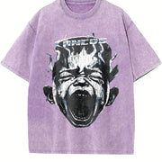 Screaming Face Flame Tank Vintage Washed T-Shirt in Purple