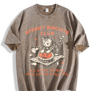 Spooky Biscuits Club Black Cat vintage washed oversized T-shirt in Brown