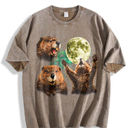 Beaver Moon Retro Vintage Washed T-Shirt in Brown