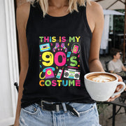 90's Retro Tank Black Sleeveless Vest with Colorful Women's Color Cotton Tank Top in Black