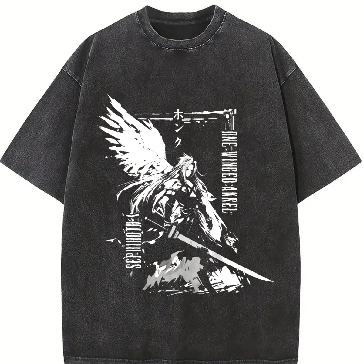 FINAL FANTASY 7 Sephiroth Anime Softstyle vintage washed oversized T-shirt in Black