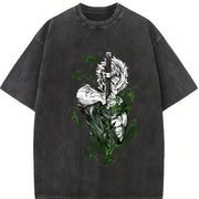 Shinazugawa Sanemi Wind Hashira v2 Demon Slayer Kimetsu vintage washed oversized T-shirt in Black
