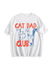 Cat Dad Club Back Cat Cotton T-Shirt in White