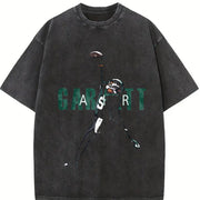 Garrett Wilson Air Garrett TD Touchdown Catch Football vintage washed oversized T-shirt in Black