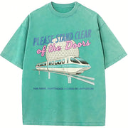 Monorail Inspired Please Stand Clear of the Doors Vintage Washed T-Shirt in Blue