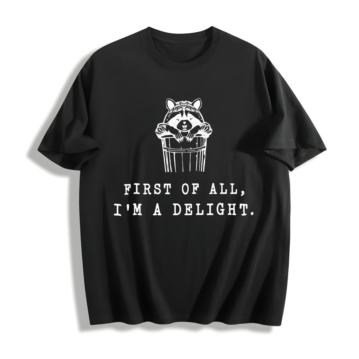 I'm a Delight Cute Raccoon Cotton T-Shirt in Black