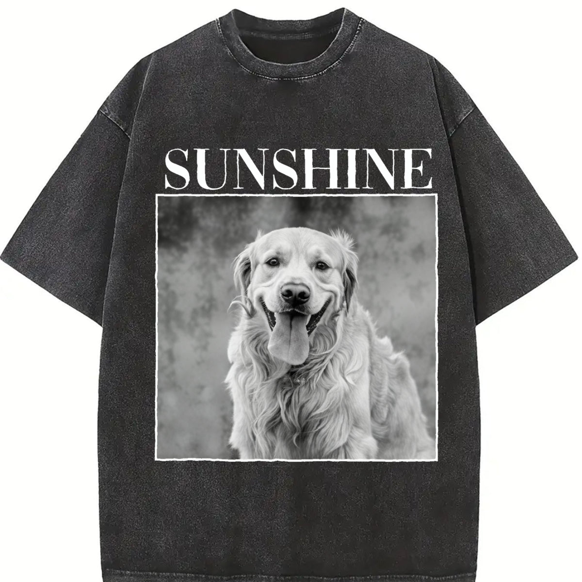 Custom Pet Photo Personalized Pet Vintage Washed T-Shirt in Black