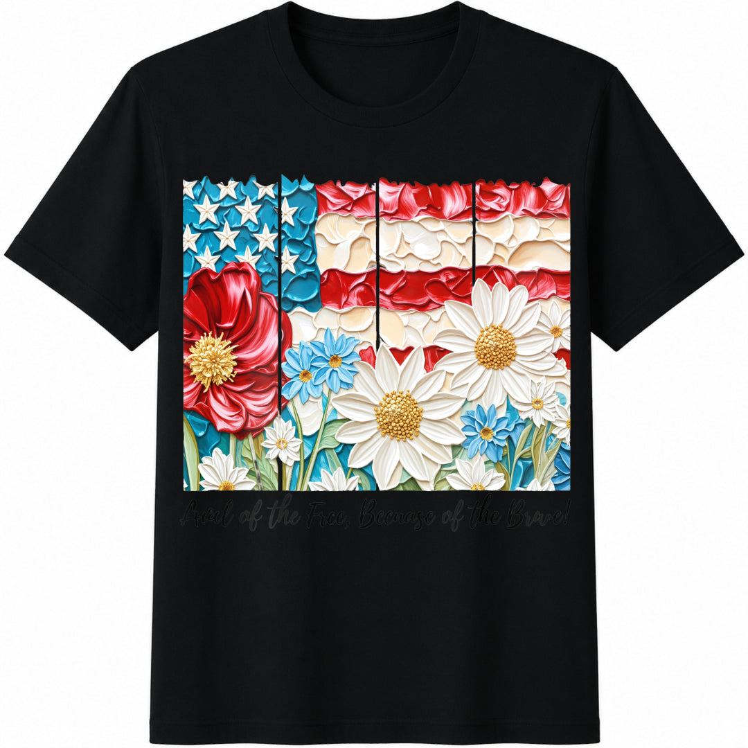 Land of the Free Because of the Brave Fourth of July Cotton T-Shirt in Black