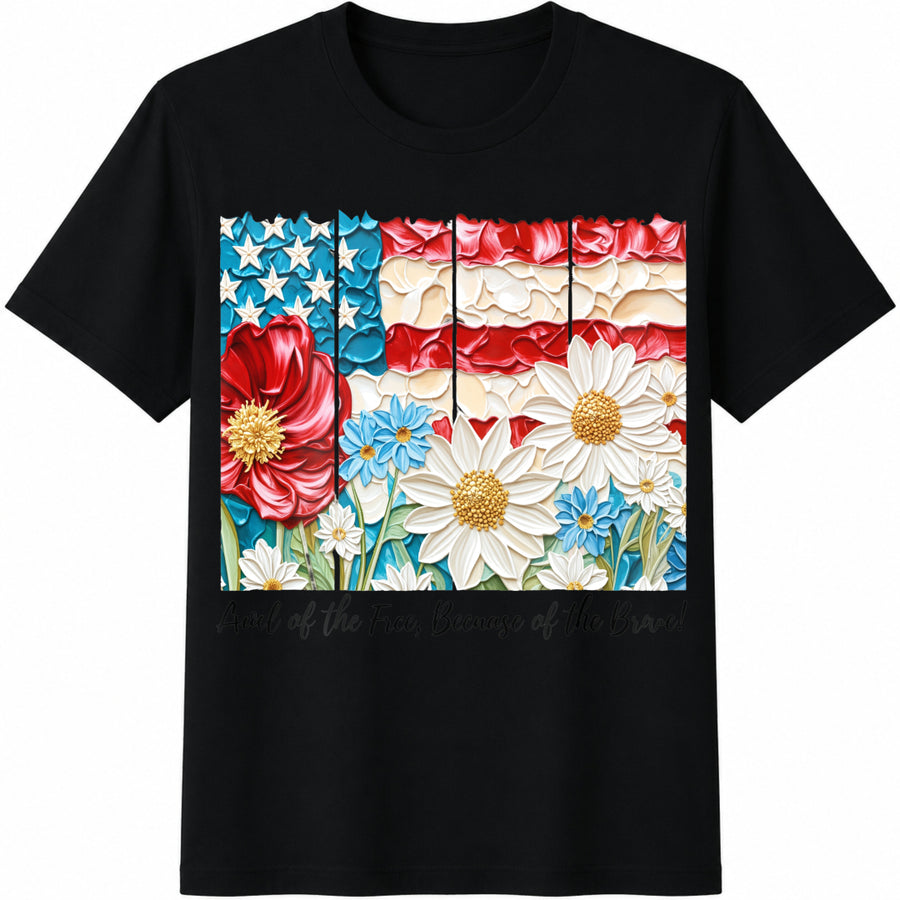 Land of the Free Because of the Brave Fourth of July Cotton T-Shirt in Black