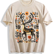 A Bohemian- Floral Moose Vintage Washed T-Shirt in Beige