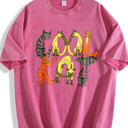 Retro 90s Cartoon Cats Cat Lover Vintage Washed T-Shirt in Red