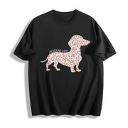 Floral Dachshund Wiener Dog Cotton T-Shirt in Black