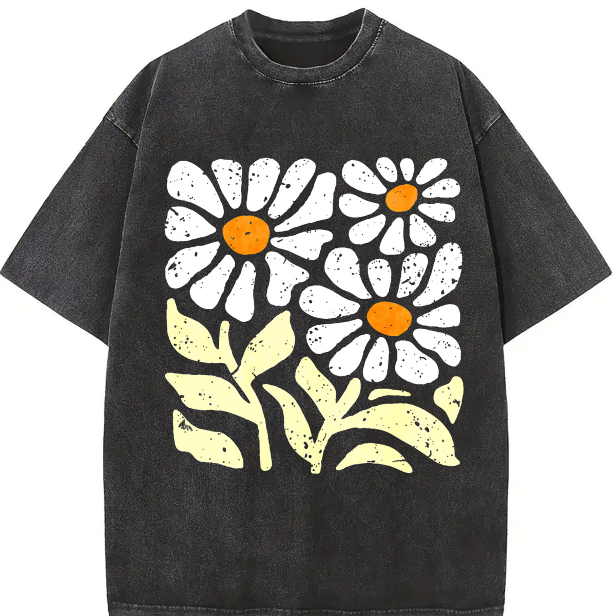 Wash Floral Vintage Washed T-Shirt in Black