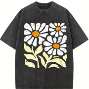 Wash Floral Vintage Washed T-Shirt in Black