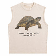 Slow Motion Over No Motion Turtle Vintage Washed Tank Top in Beige